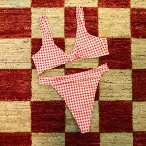 Skatie Bikini Sarasota Red Gingham Rare! Penny Swim Top sz M Summer Bottom sz M